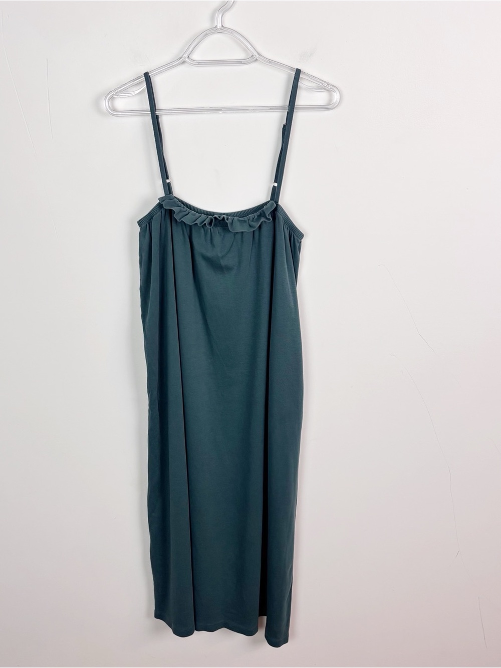 LAKE Pajama Ruffle Midi Nightgown Pima Cotton Ruffle Forest Green Size Large - Picture 2 of 7